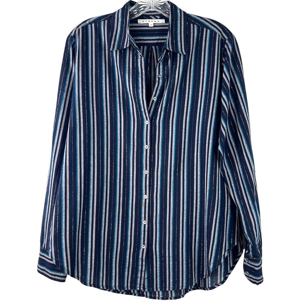 Xirena Women's Striped Button Up Shirt Long Sleeves Classy Office Wear Size XS